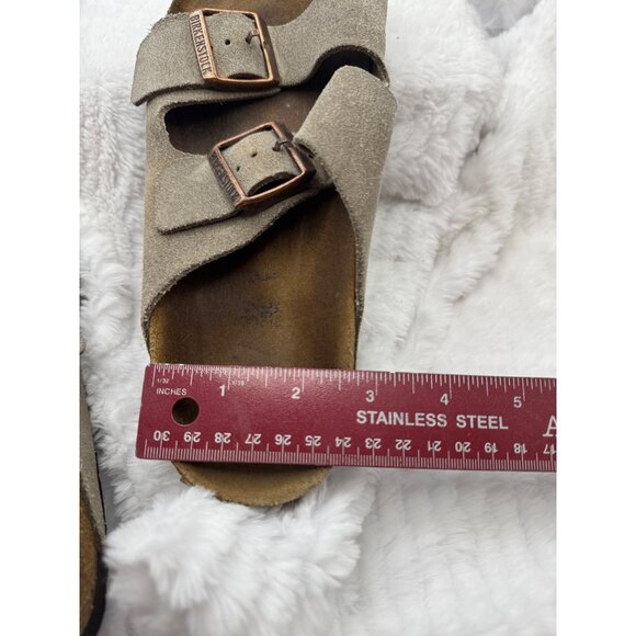 Birkenstock Arizona Suede Leather Sandals Tan Dual Strap Slip-On Footbed Size 39 - Picture 13 of 16
